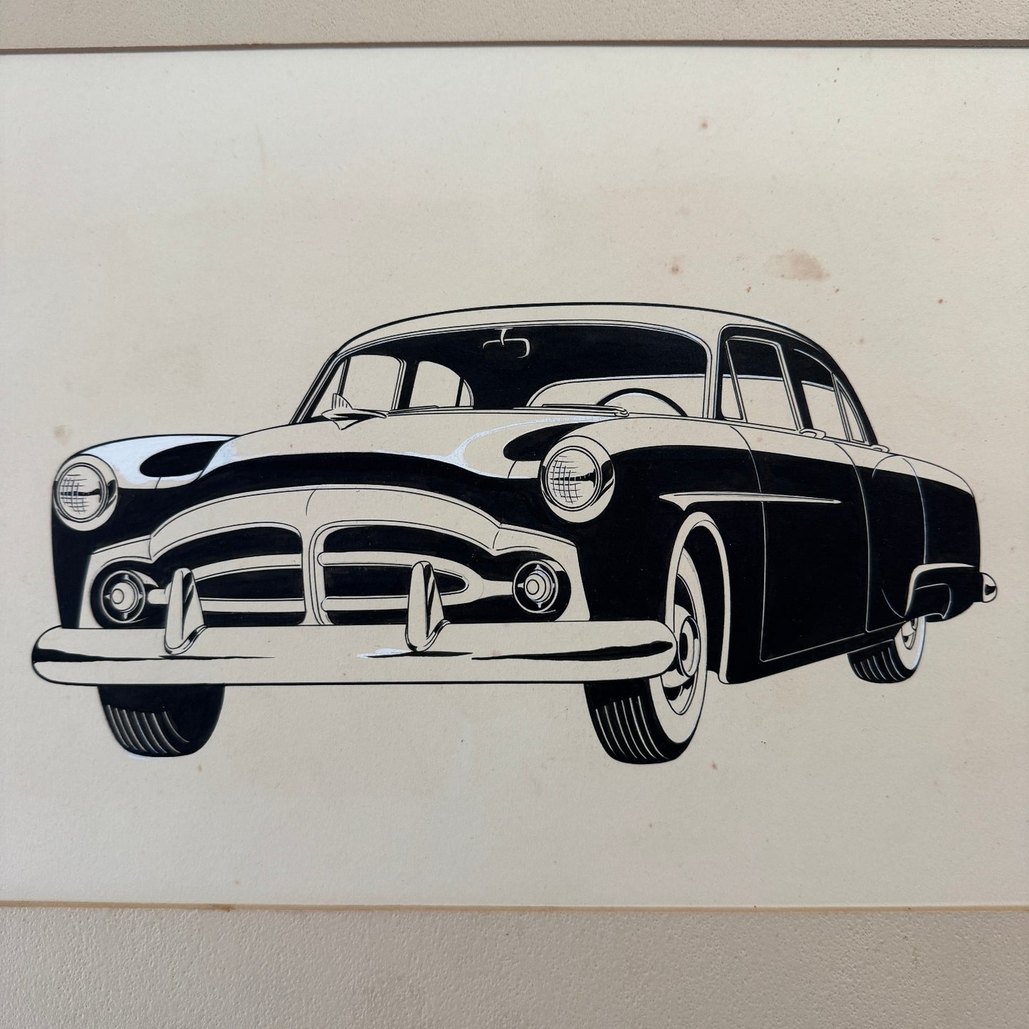 Vintage Concept Car Design Sketch Rendering Illustration Original Art