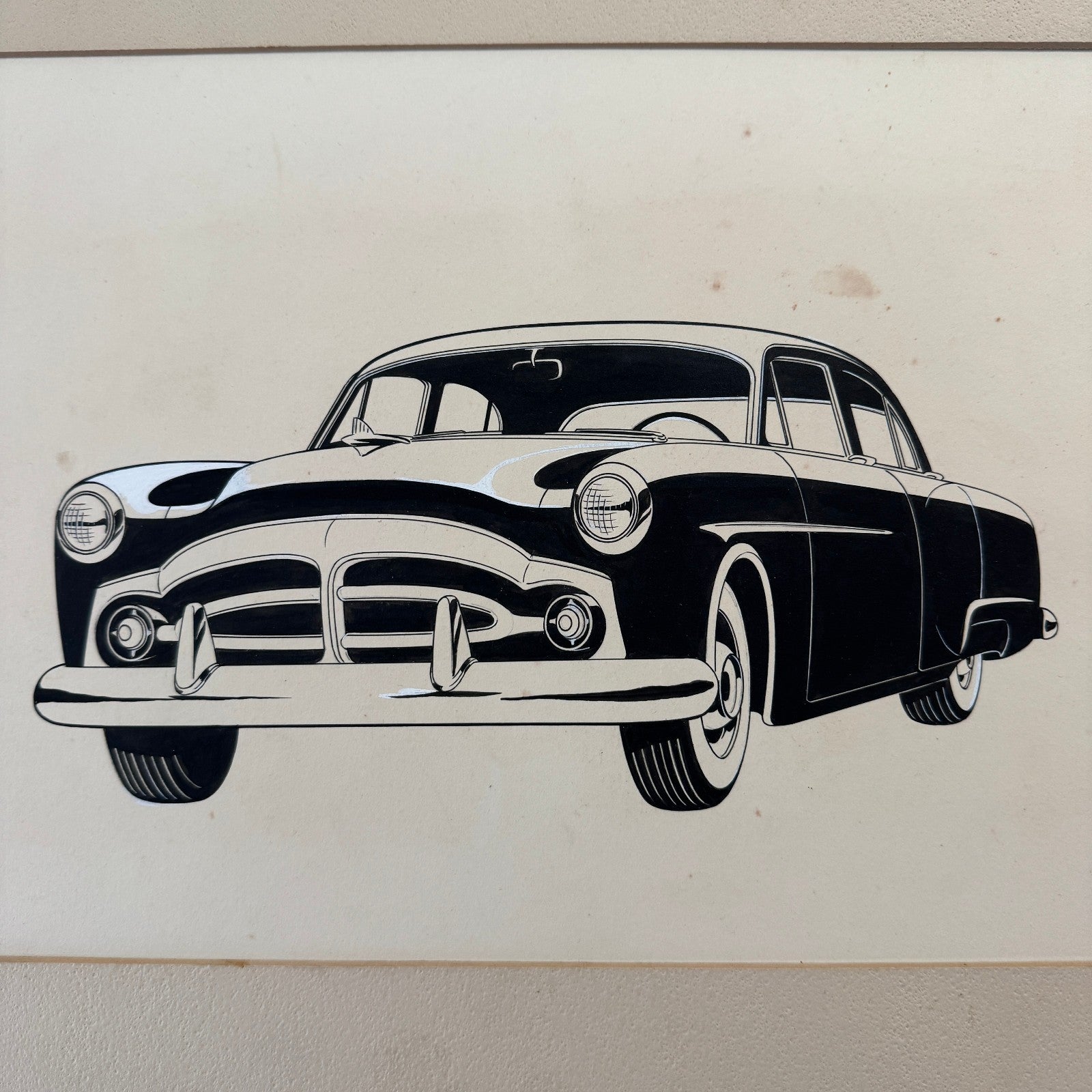 Vintage Concept Car Design Sketch Rendering Illustration Original Art