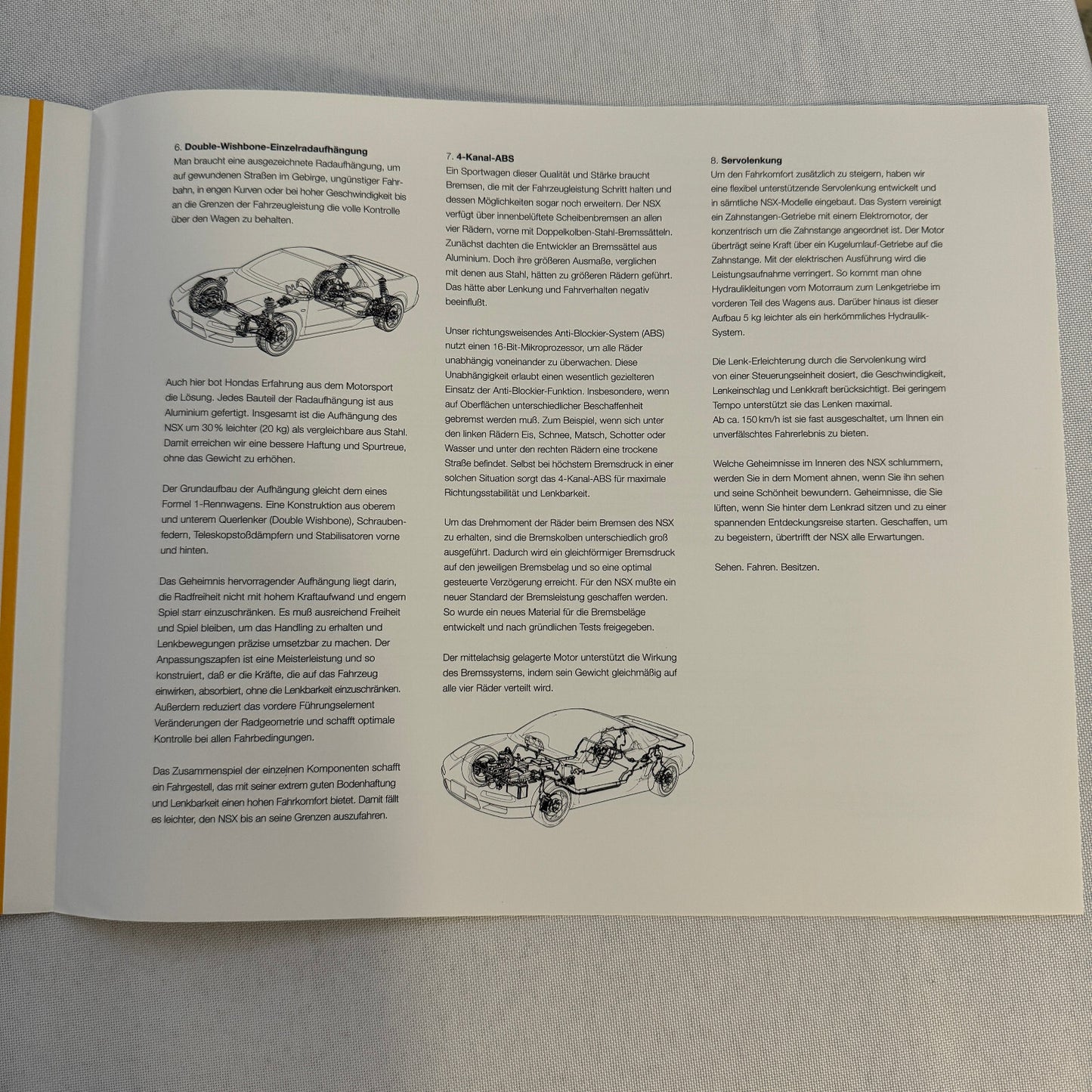 Honda NSX Car Sales Brochure Catalog Advertising GERMAN Text Acura NSX