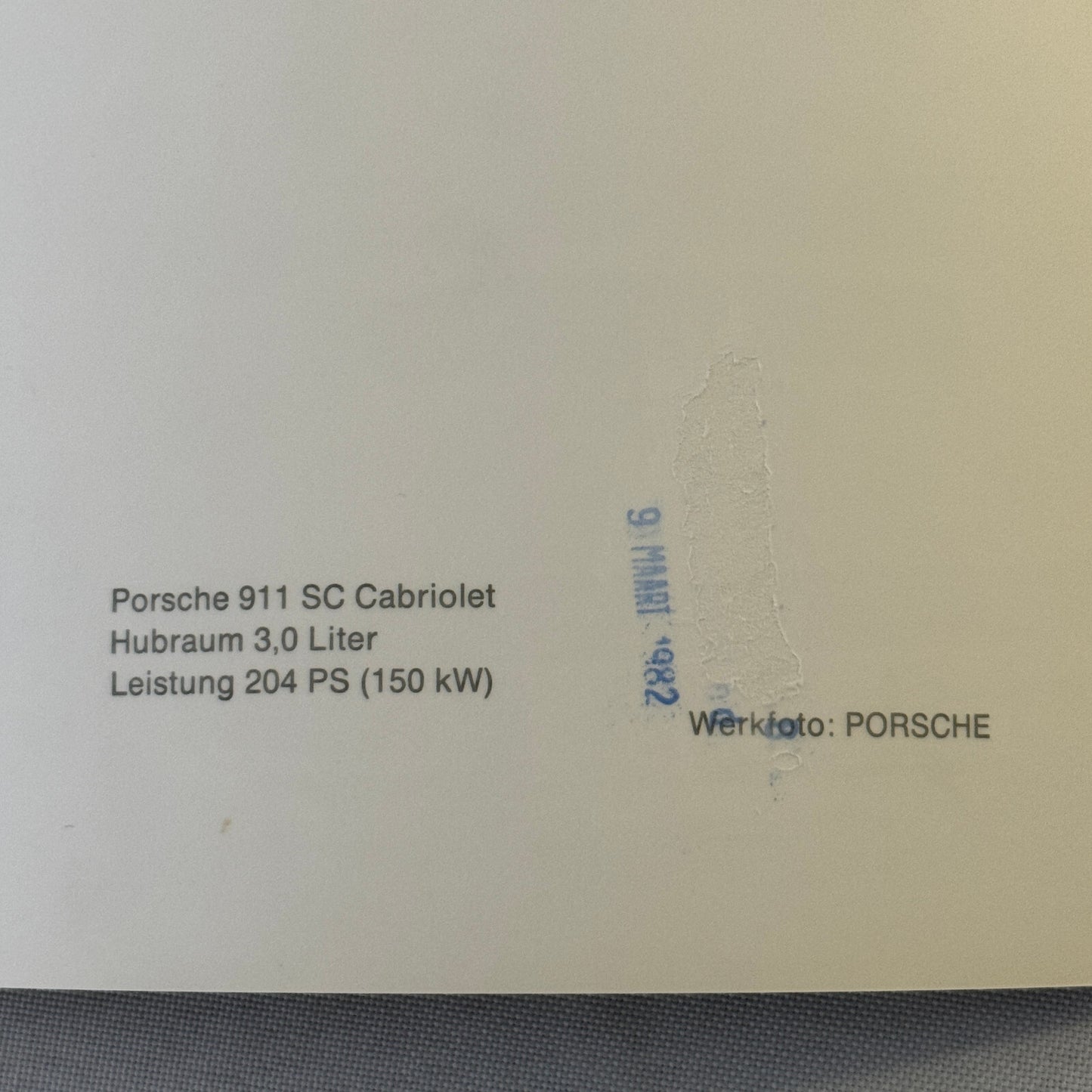 Porsche 911 SC Convertible Cabriolet Car Factory Press Photo Photograph