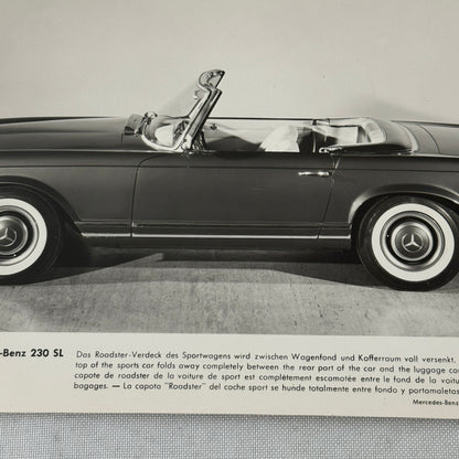 Vintage Mercedes Benz 230 SL Roadster Convertible Factory Press Photo Photograph