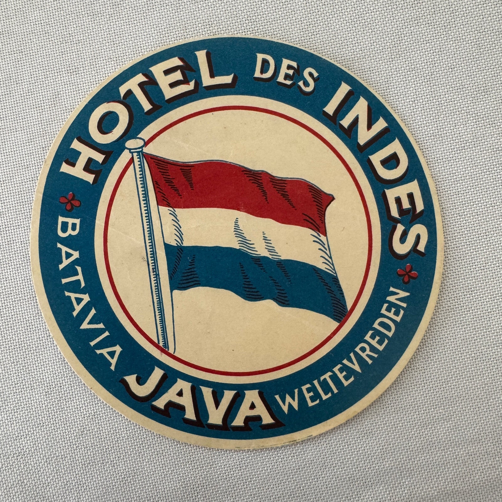 Vintage Hotel Travel Luggage Label Hotel Des Indes Batavia Java Weltevreden