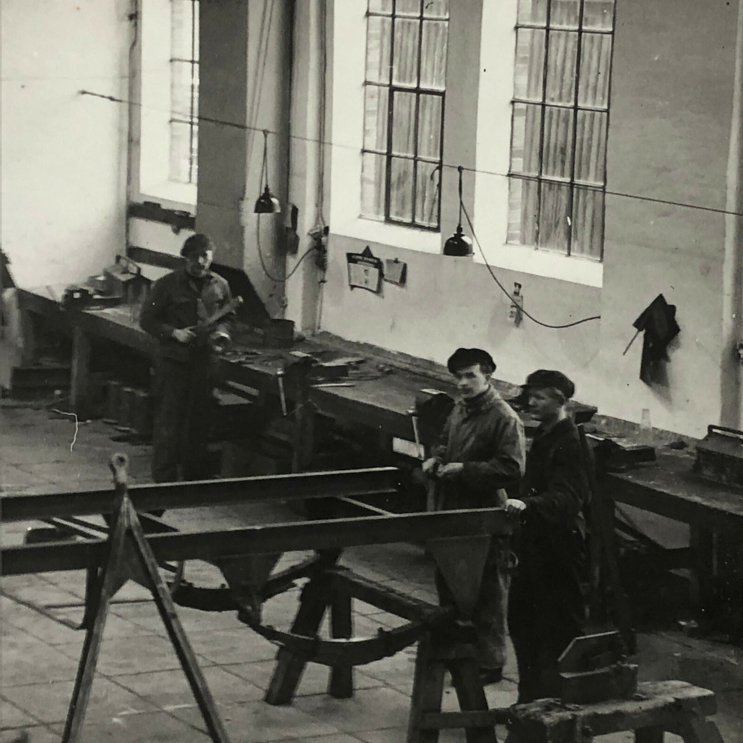 Antique Vintage Photograph of a Factory with Workers - Denmark Ergo Trailer ? 