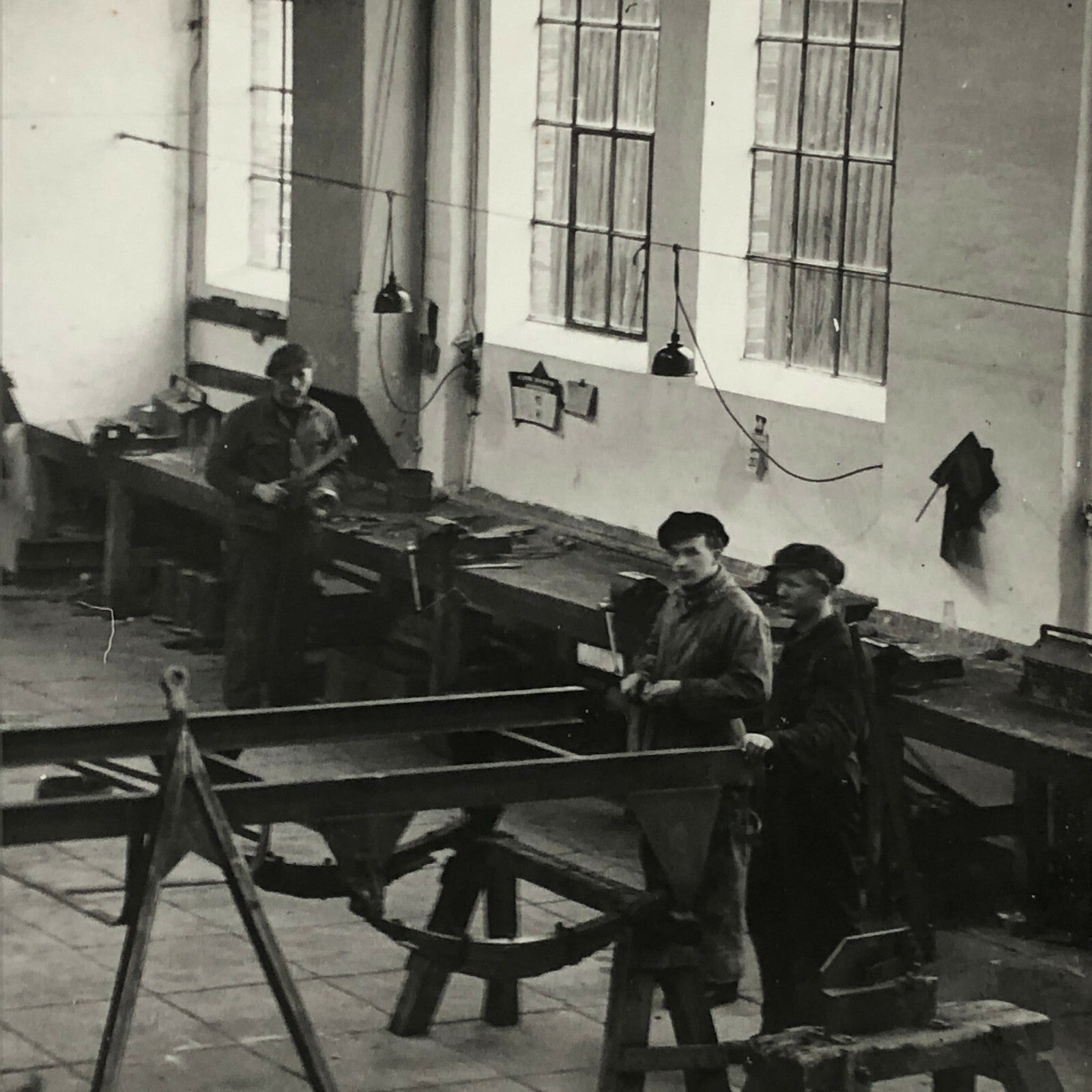 Antique Vintage Photograph of a Factory with Workers - Denmark Ergo Trailer ? 