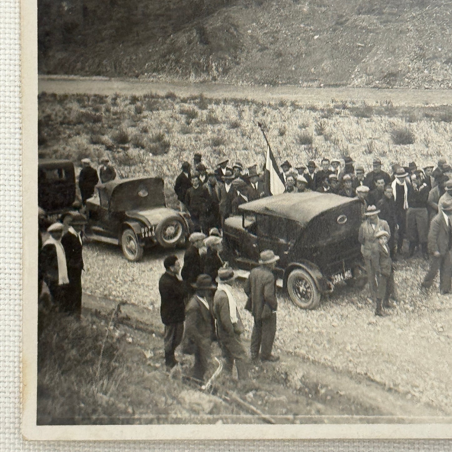Vintage Photograph Crowd of People with Early Antique Cars Automobiles