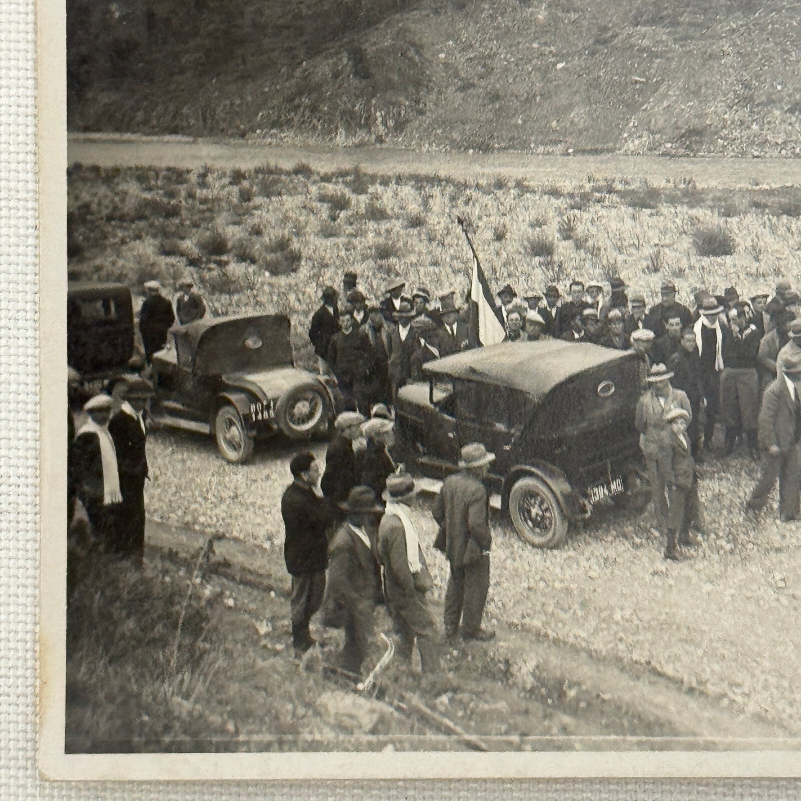 Vintage Photograph Crowd of People with Early Antique Cars Automobiles