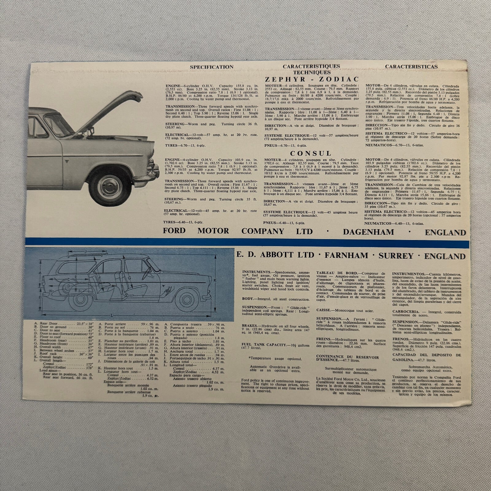 Ford Consul Zephyr Zodiac Farnham Estate Car Wagon Conversion Brochure Catalog