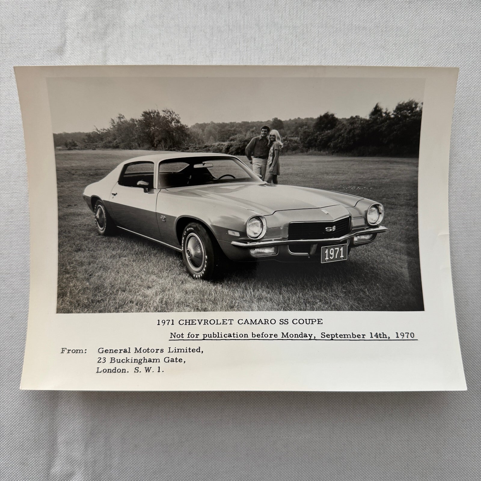 1971 Chevrolet Camaro SS Coupe Factory Press Photo Photograph Vintage RARE UK