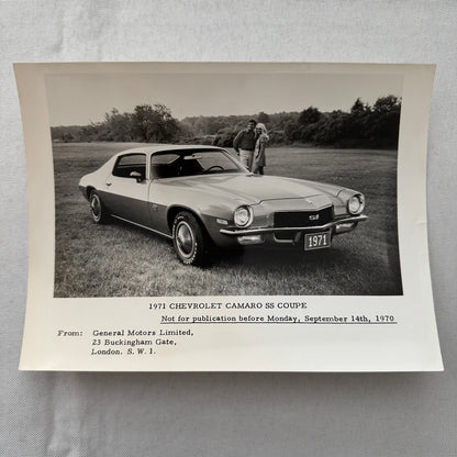 1971 Chevrolet Camaro SS Coupe Factory Press Photo Photograph Vintage RARE UK