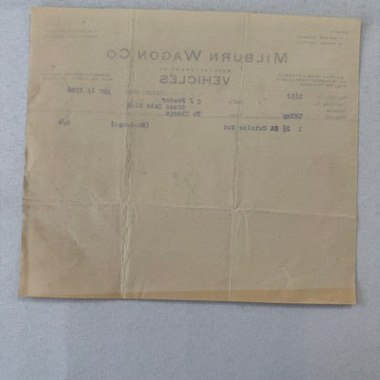 Milburn Wagon Company 1908 Toledo Ohio Invoice Receipt Document Lot 2x Antique