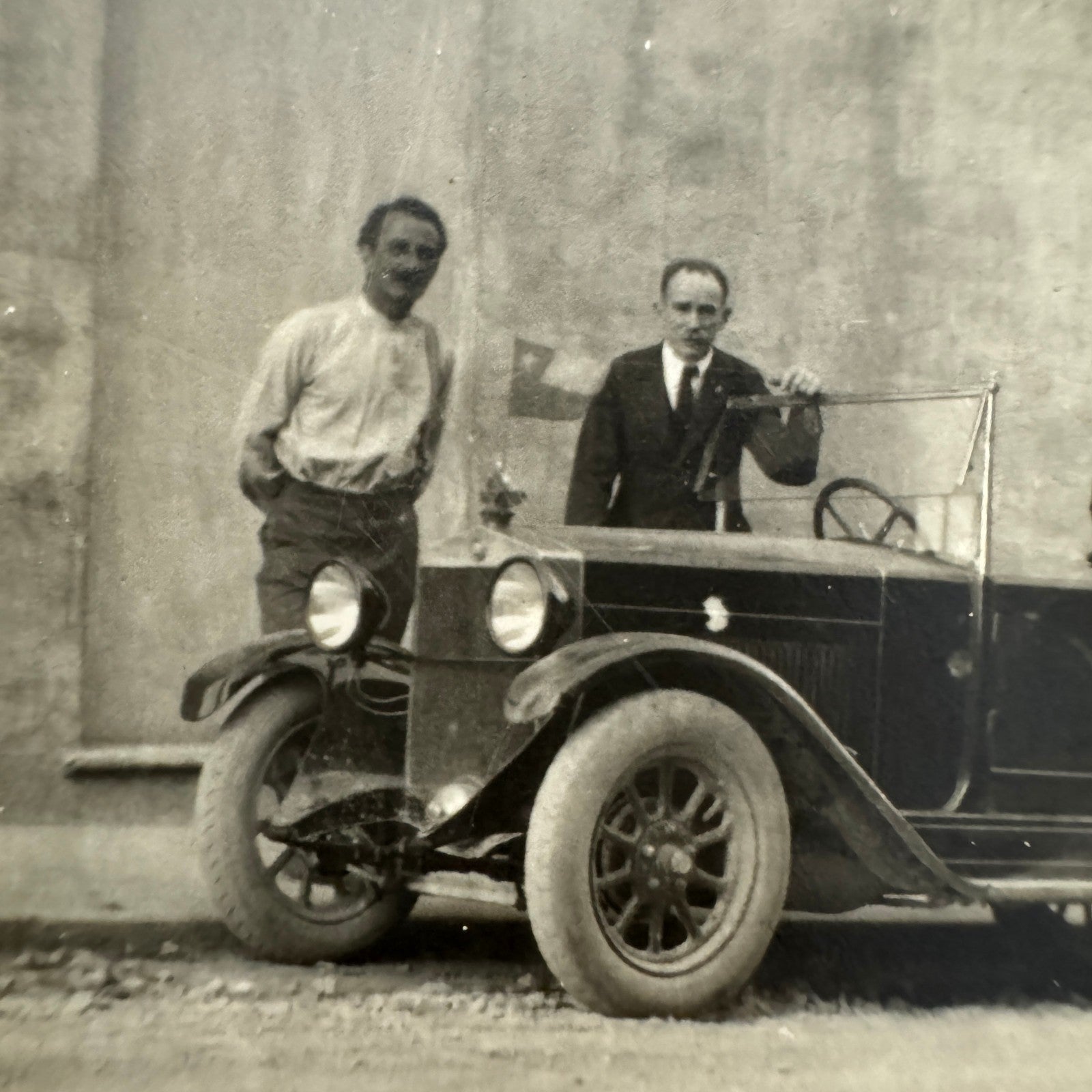 Vintage Photograph Photo Print Family with Early Car Automobile European