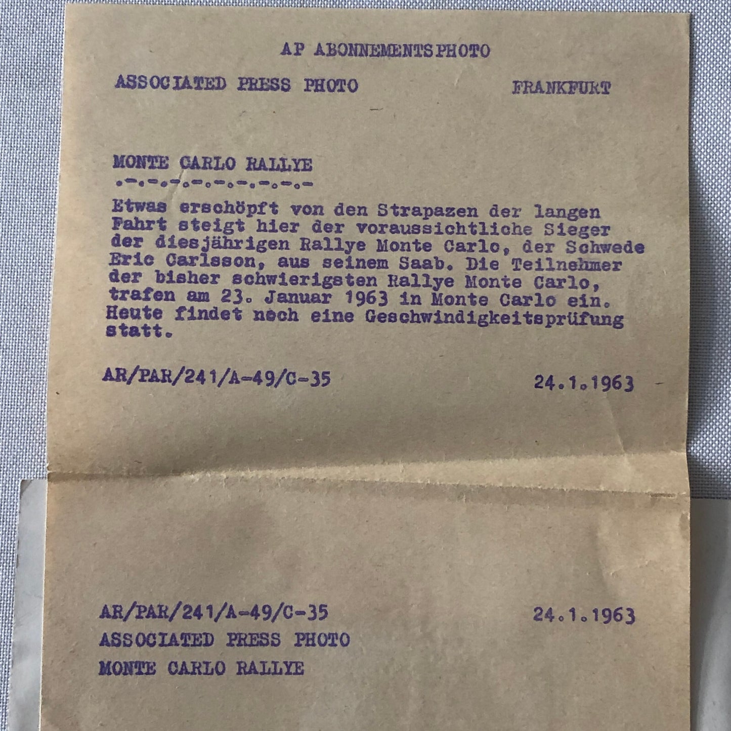 1963 Eric Carlsson Saab Monte Carlo Rallye Rally Driver Press Photo Photograph 