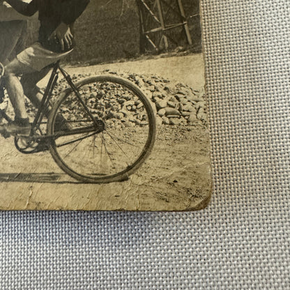 Vintage Italian Real Photo Postcard Post Card RPPC Automobile People Car Bicycle
