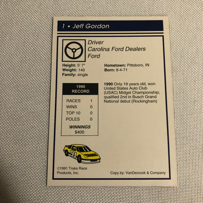 1991 Traks Jeff Gordon Rookie Card RC #1