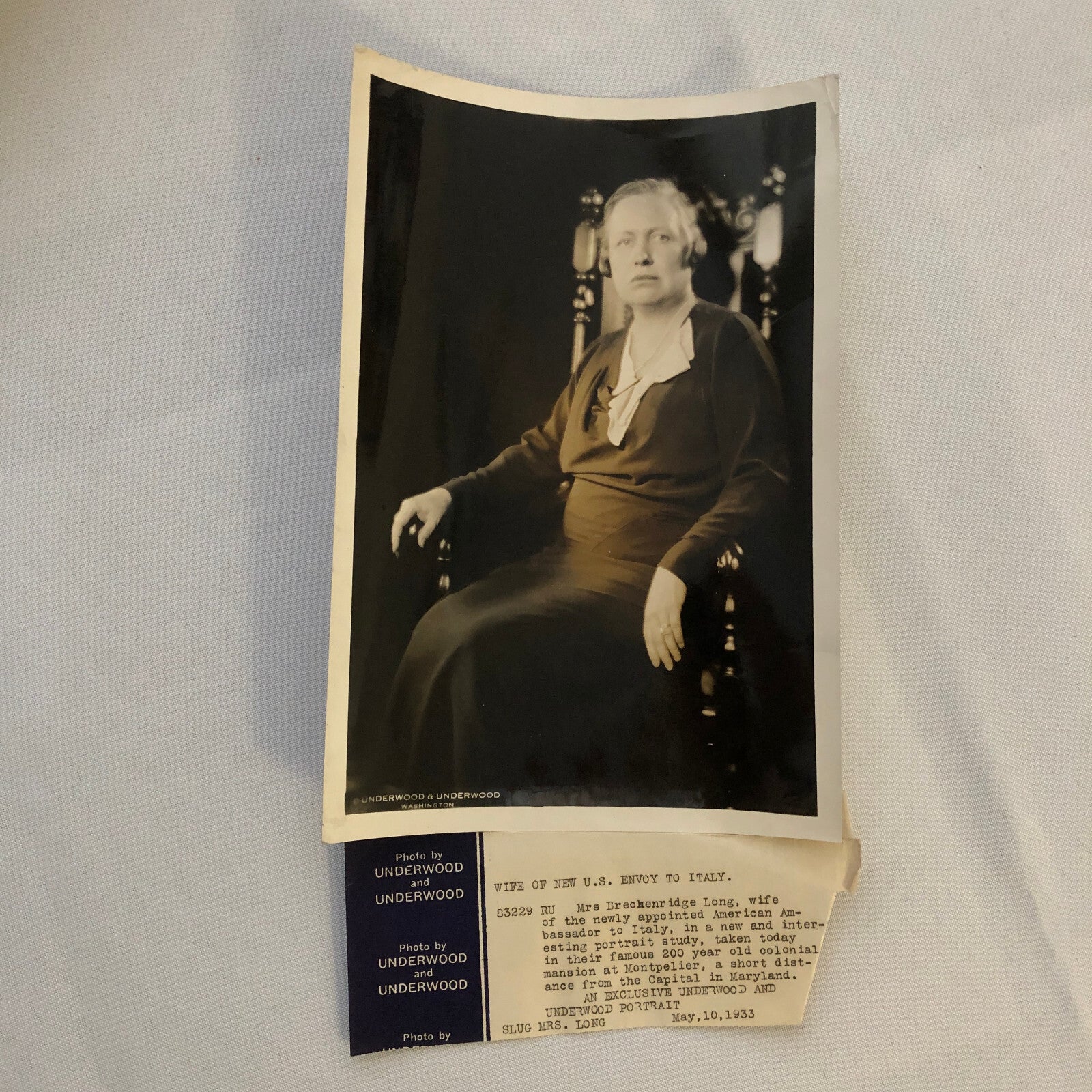 Press Photograph Photo Portrait Wife of American Ambassador to Italy 1933