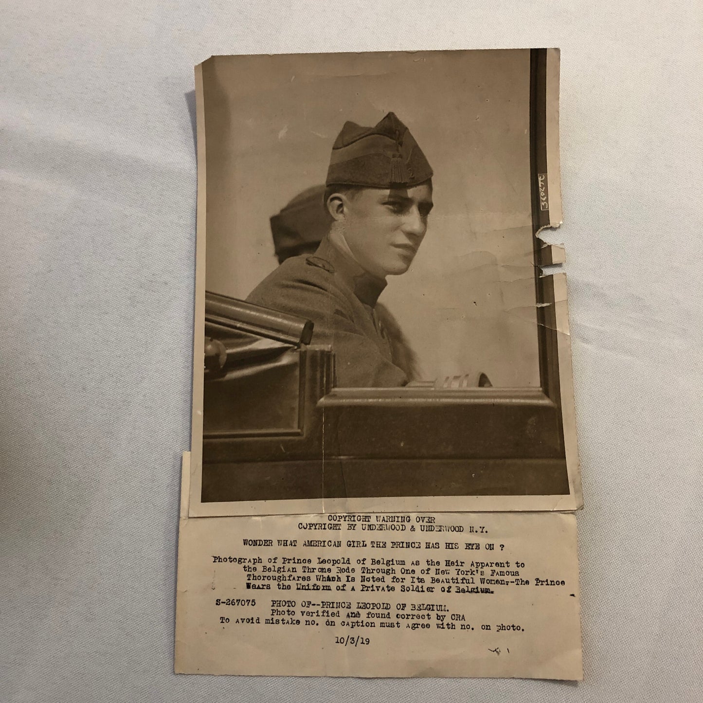 Prince Leopold of Belgium Portrait Vintage Press Photo Photograph American 1919