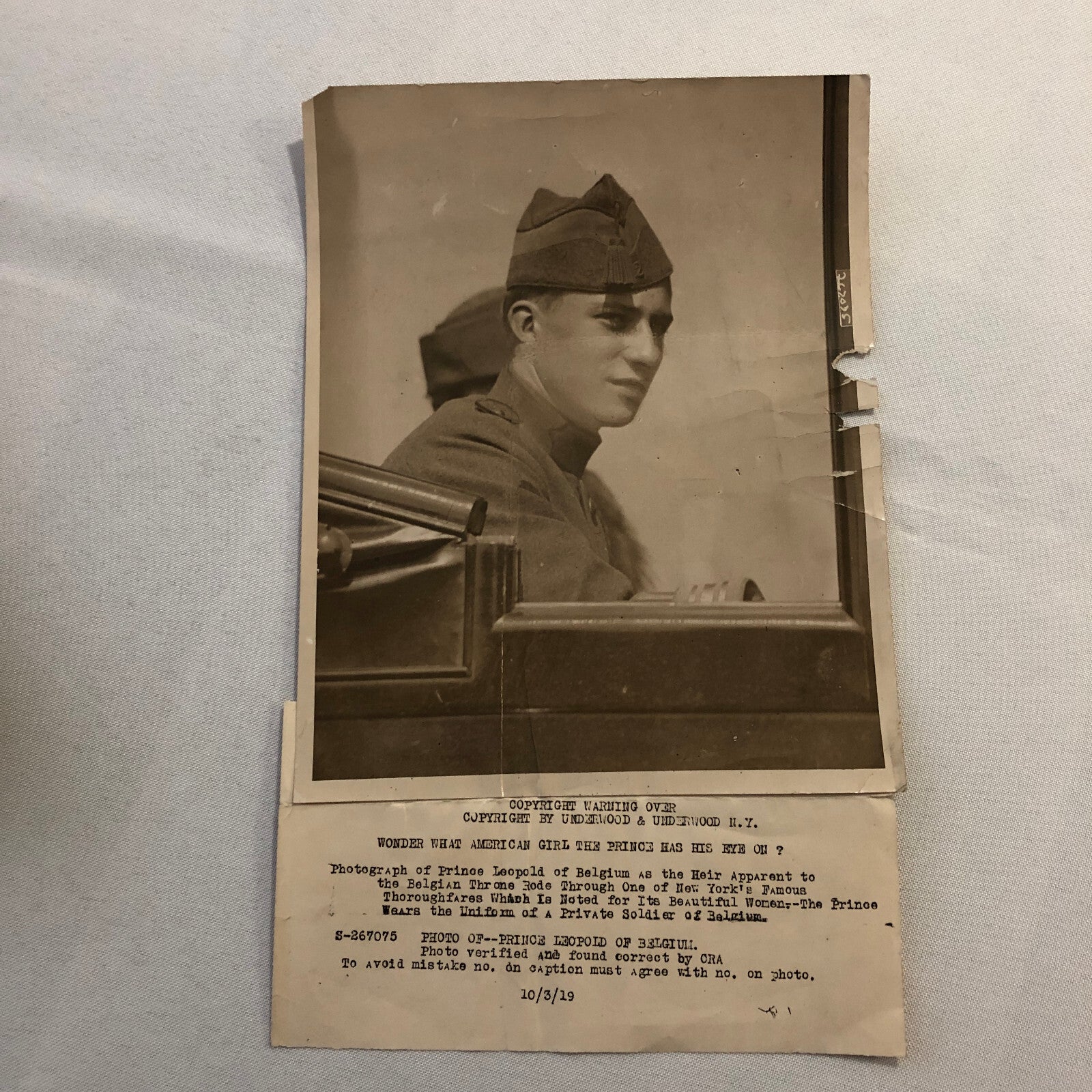 Prince Leopold of Belgium Portrait Vintage Press Photo Photograph American 1919
