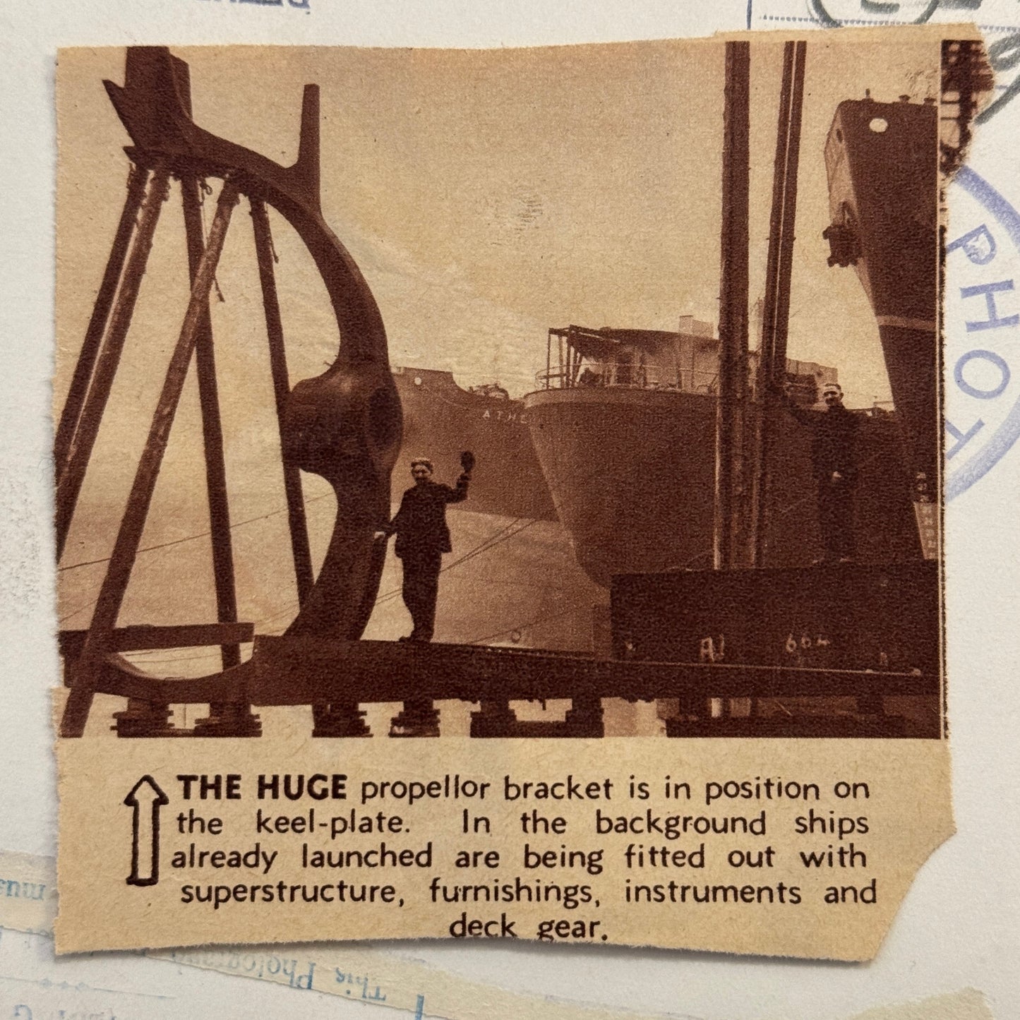 Vintage Ship Building Press Photo Photograph Boat Vessel Propellor Bracket UK