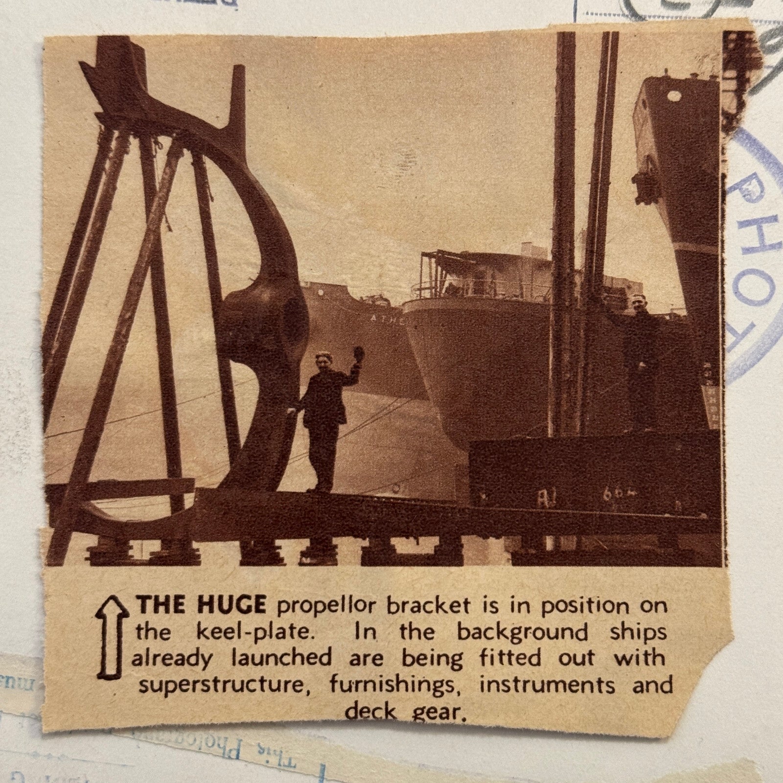 Vintage Ship Building Press Photo Photograph Boat Vessel Propellor Bracket UK