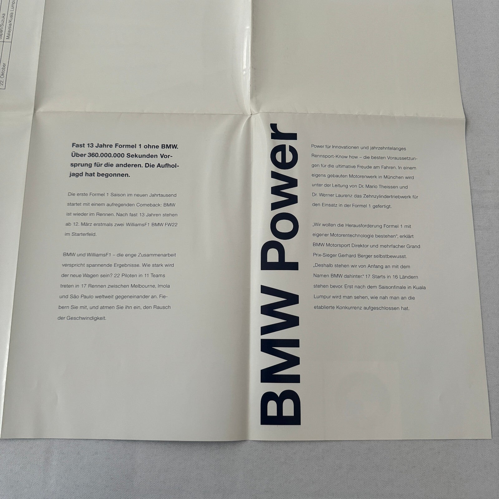 Williams BMW F1 Formula One Racing Poster Brochure German Text Compaq