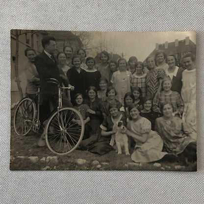 Antique Vintage Photo Photograph Man with Bicycle Women Girls Dog + 