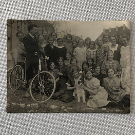 Antique Vintage Photo Photograph Man with Bicycle Women Girls Dog + 