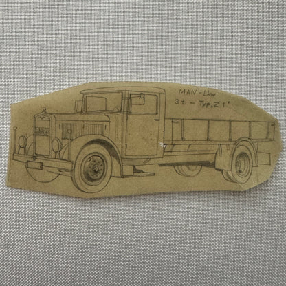 Vintage Illustration MAN LKW Truck Hand Drawn Drawing Sketch Art Germany