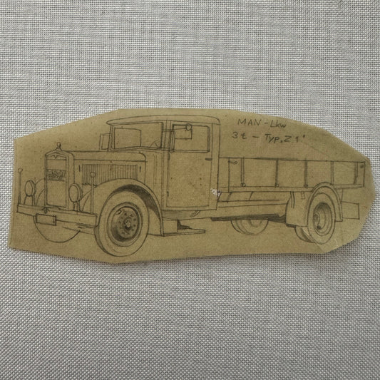 Vintage Illustration MAN LKW Truck Hand Drawn Drawing Sketch Art Germany