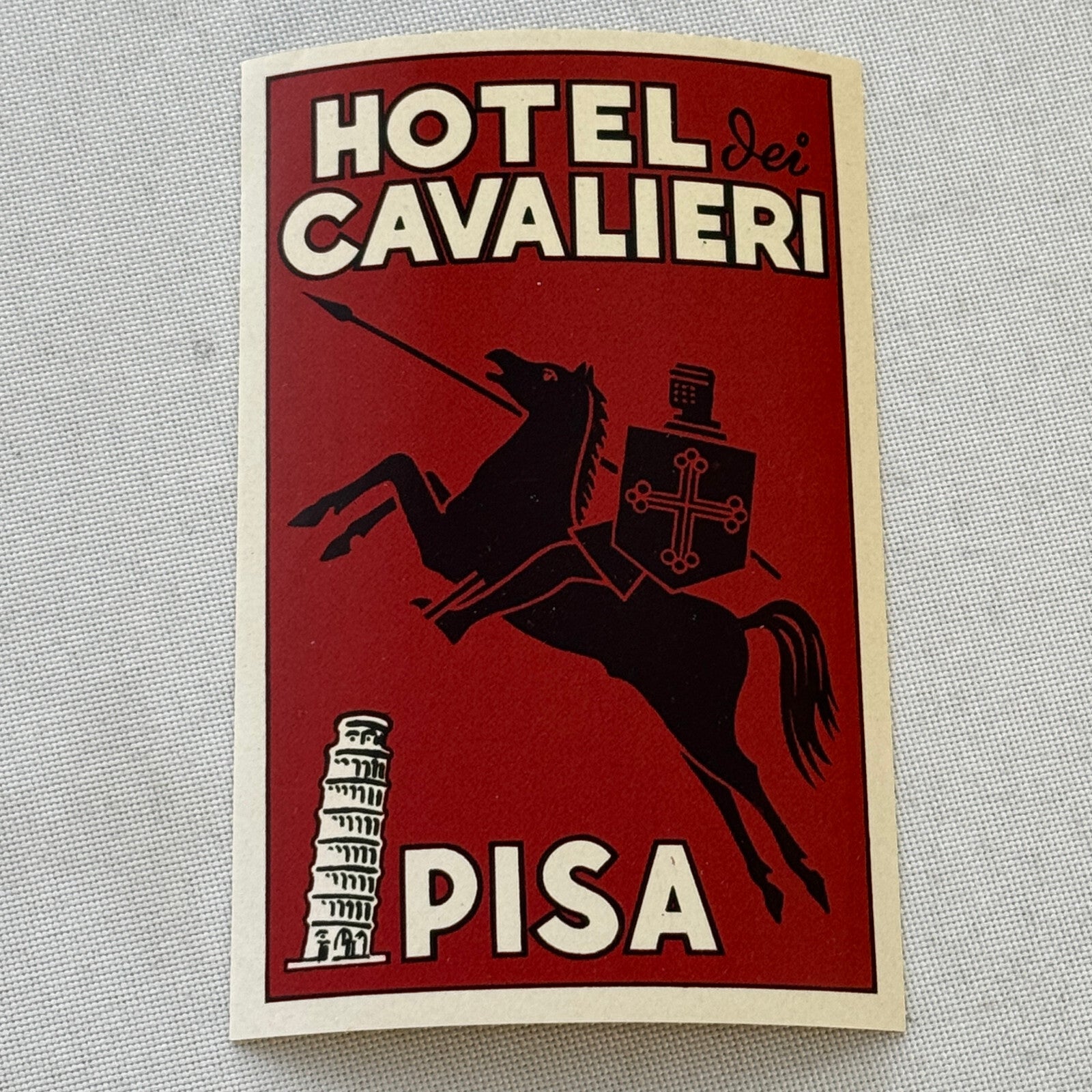 Vintage Hotel Travel Luggage Label Hotel Dei Cavalieri Pisa Italy Italian