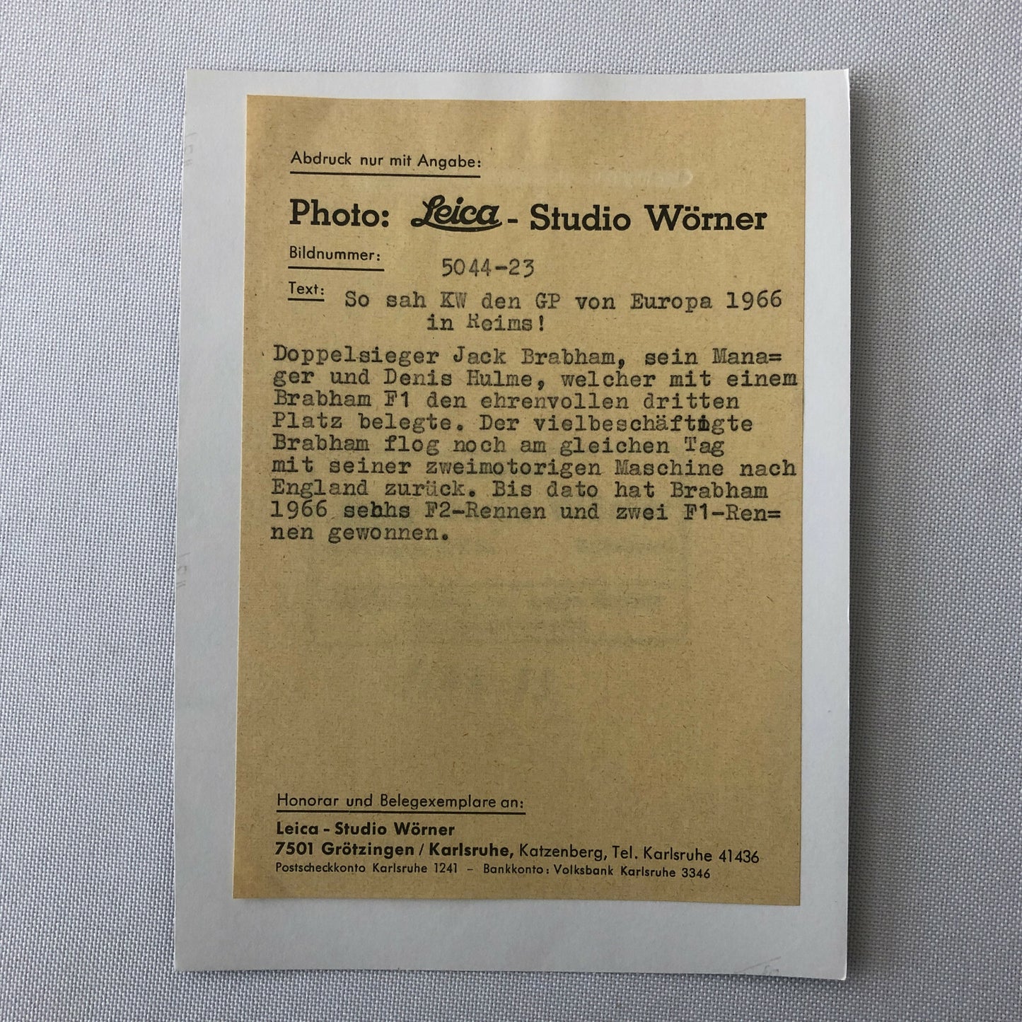 Vintage Racing Photo Photograph Jack Brabham Denny Hulme 1966 Reims Grand Prix 