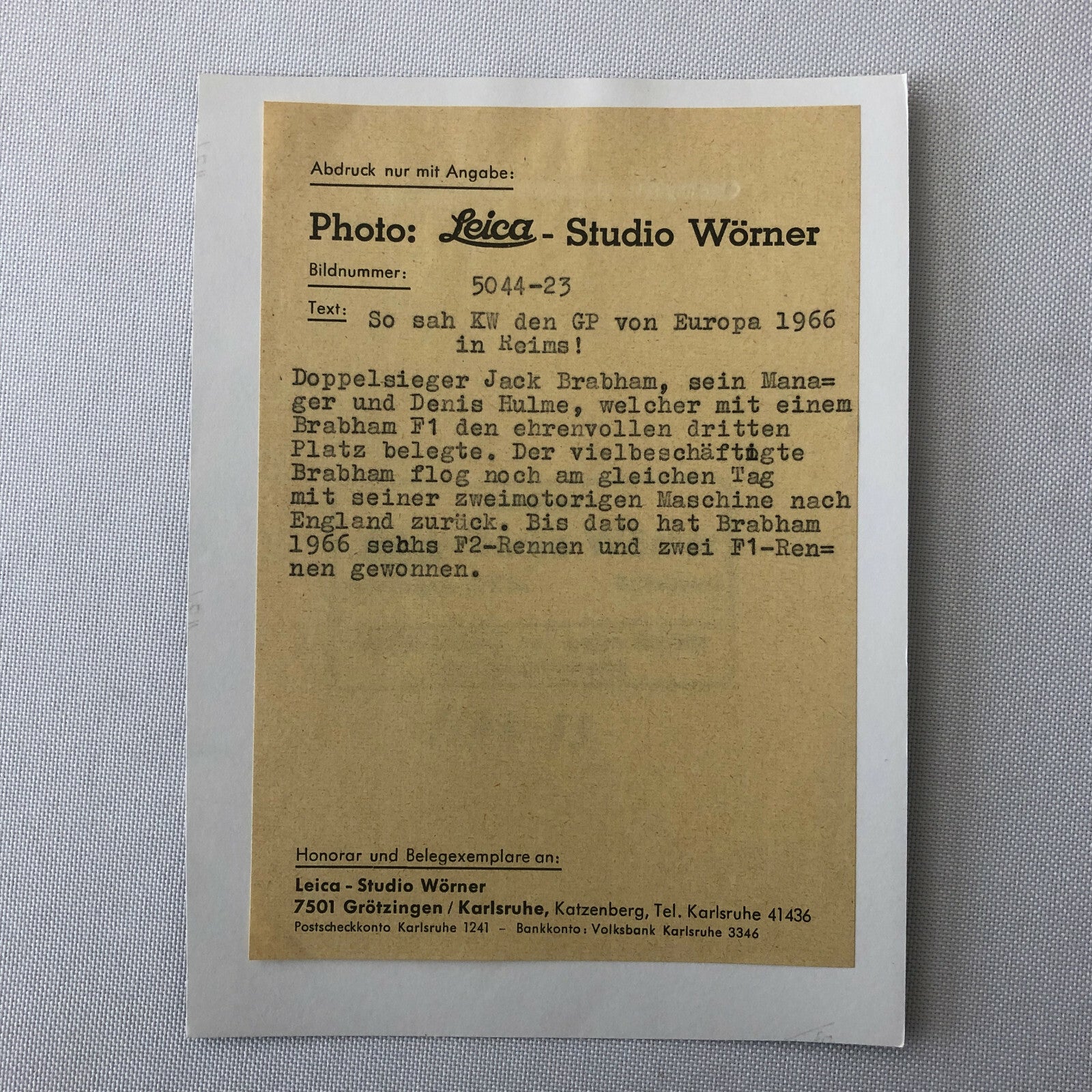 Vintage Racing Photo Photograph Jack Brabham Denny Hulme 1966 Reims Grand Prix 