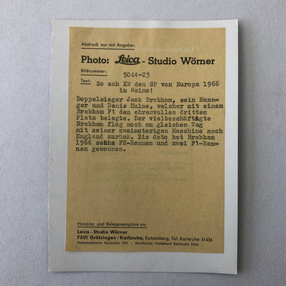 Vintage Racing Photo Photograph Jack Brabham Denny Hulme 1966 Reims Grand Prix 