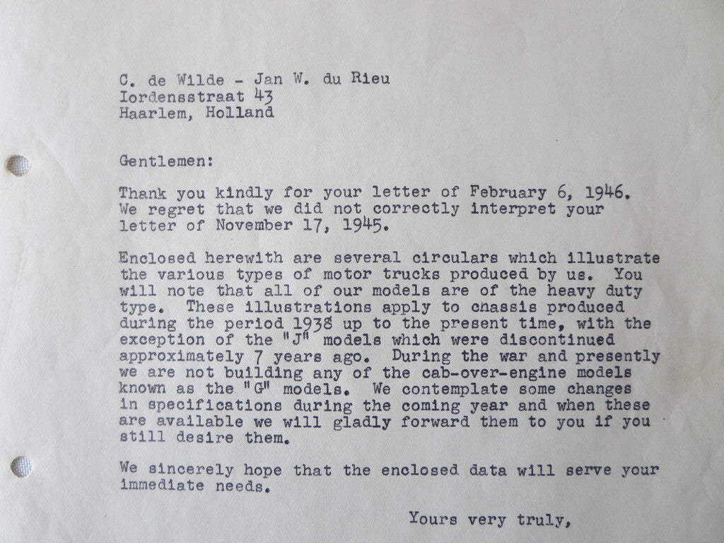 1946 Sterling Motor Truck Corporation Letter Letterhead Document 
