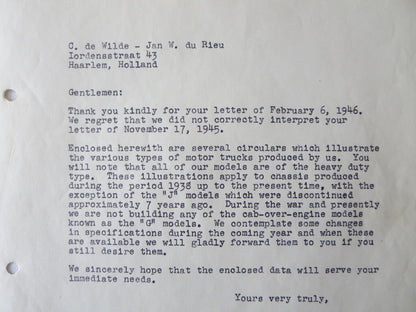 1946 Sterling Motor Truck Corporation Letter Letterhead Document 