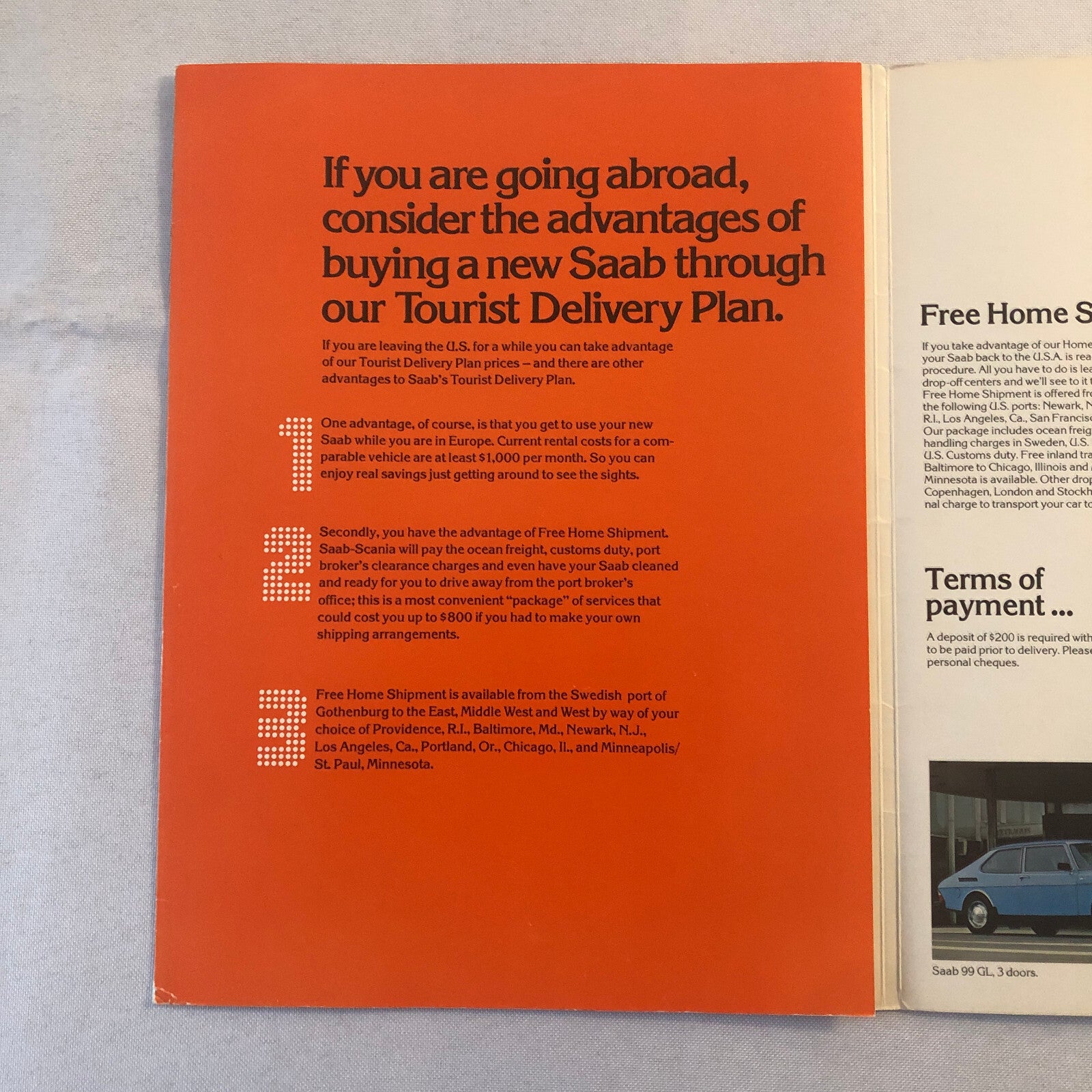 Vintage Saab Tourist Delivery Program Sales Brochure Catalog 99 EMS Turbo +