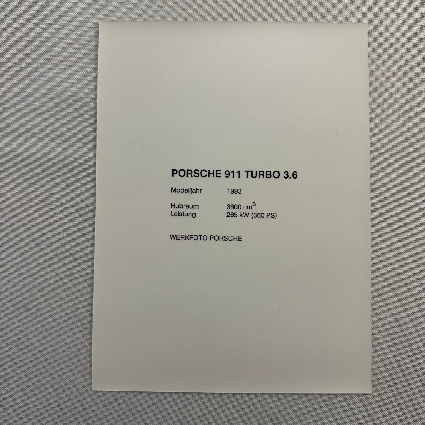 1993 Porsche 911 Turbo 3.6 Factory Photo Photograph Print