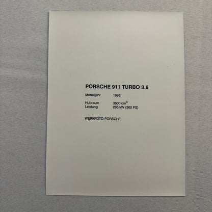 1993 Porsche 911 Turbo 3.6 Factory Photo Photograph Print