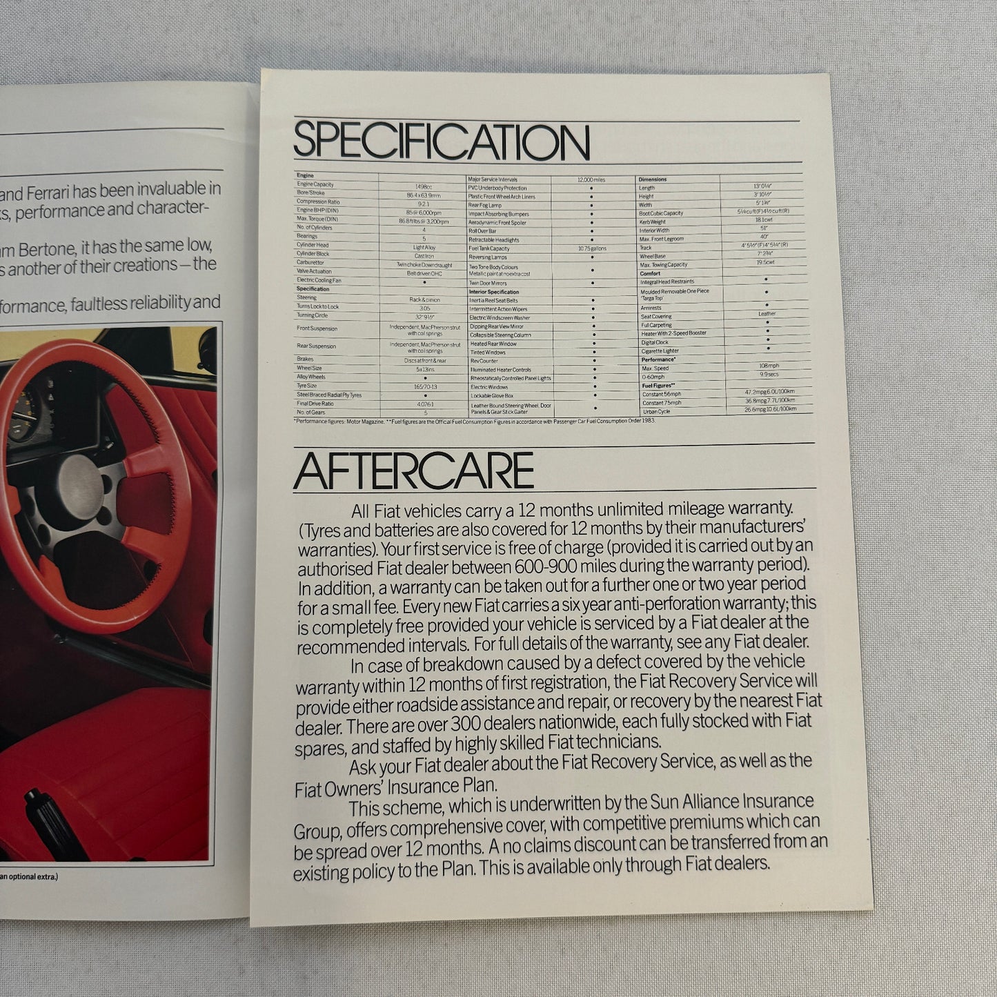 Fiat X1/9VS Car Sales Brochure Catalog Advertising Vintage Fiat X/19 VS X19 UK