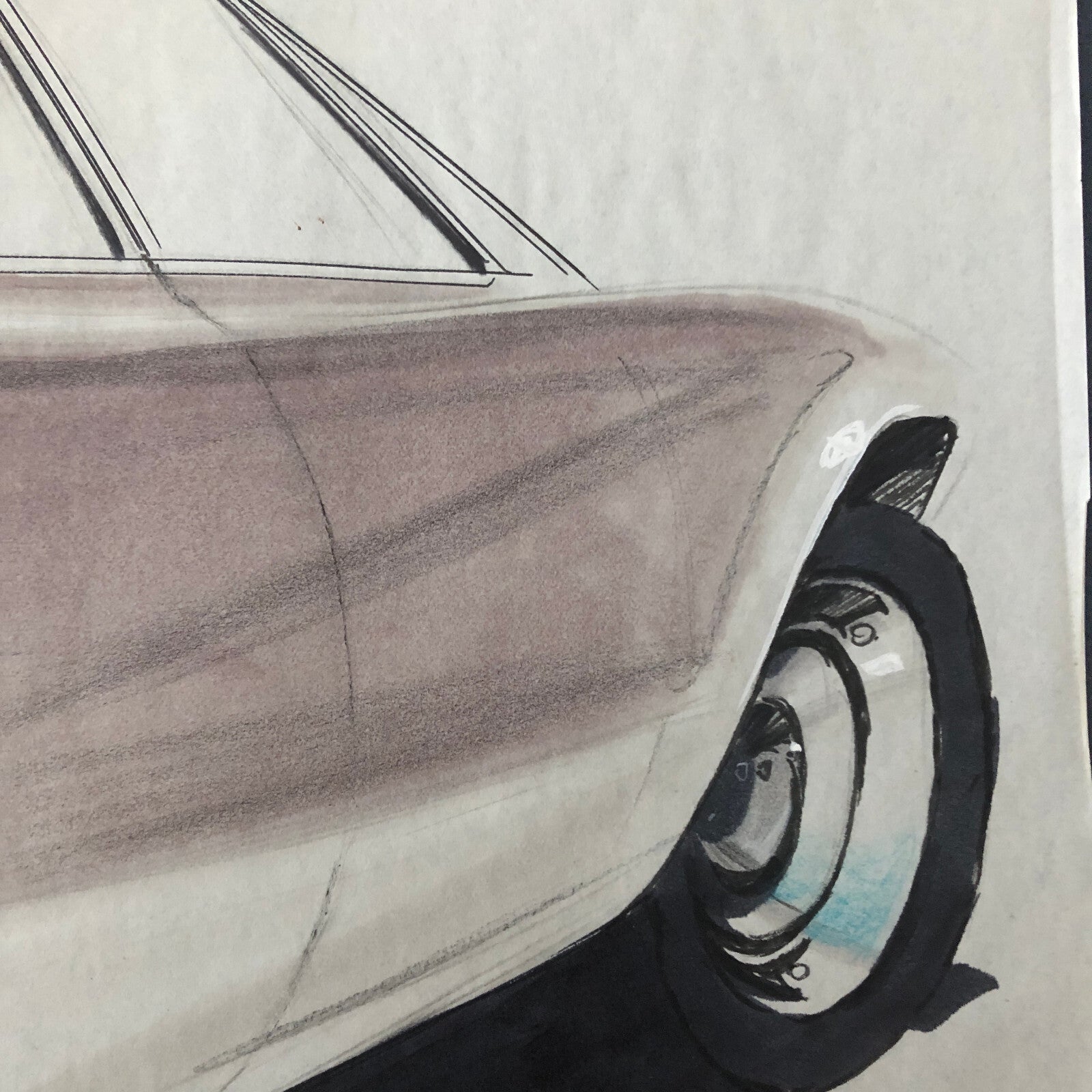 Styling Concept Car Illustration Art Drawing Sketch Vintage Original 1968