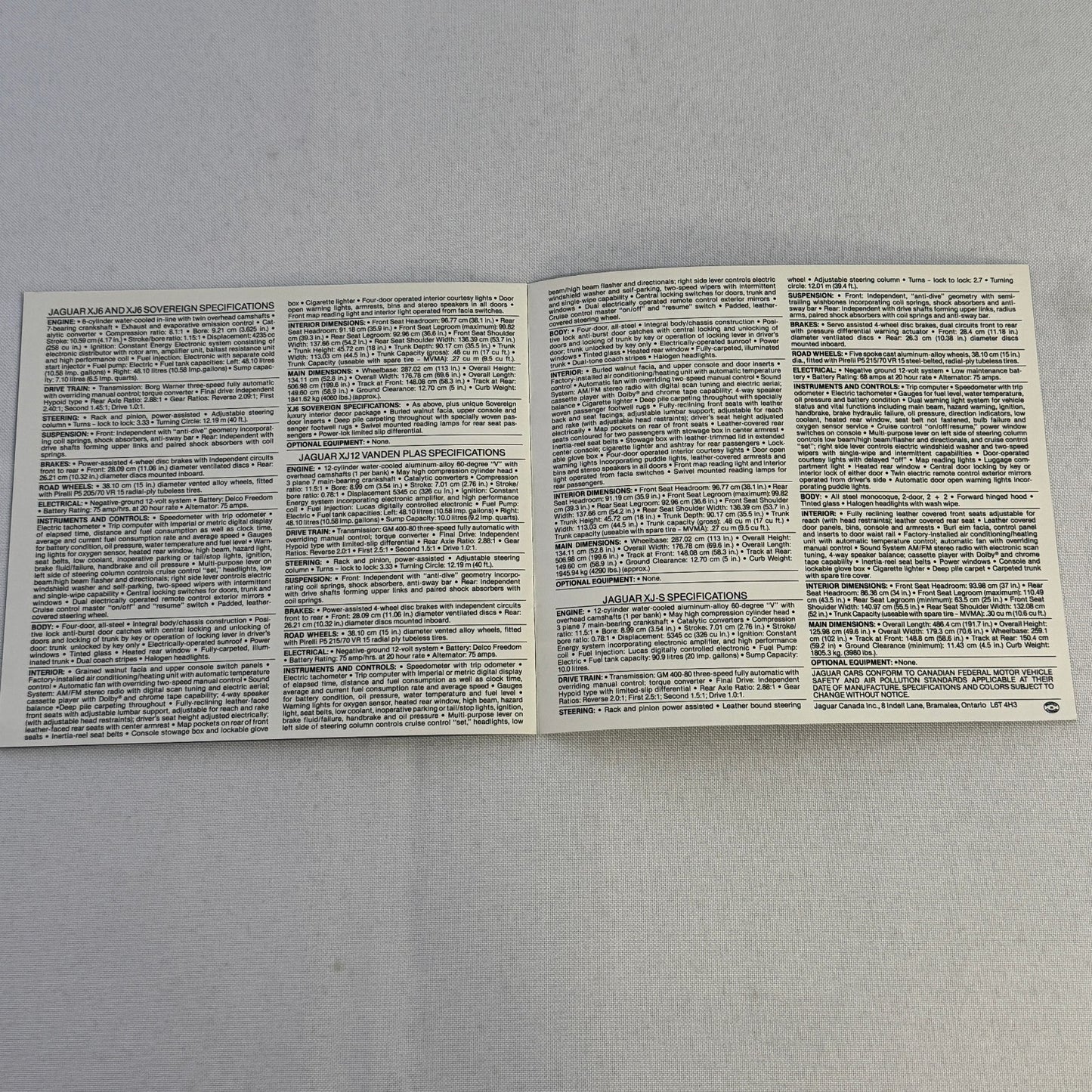 Vintage Jaguar Car Brochure XJ6 Sovereign XJ12 Vanden Plas XJS XJ-S XJ Catalog