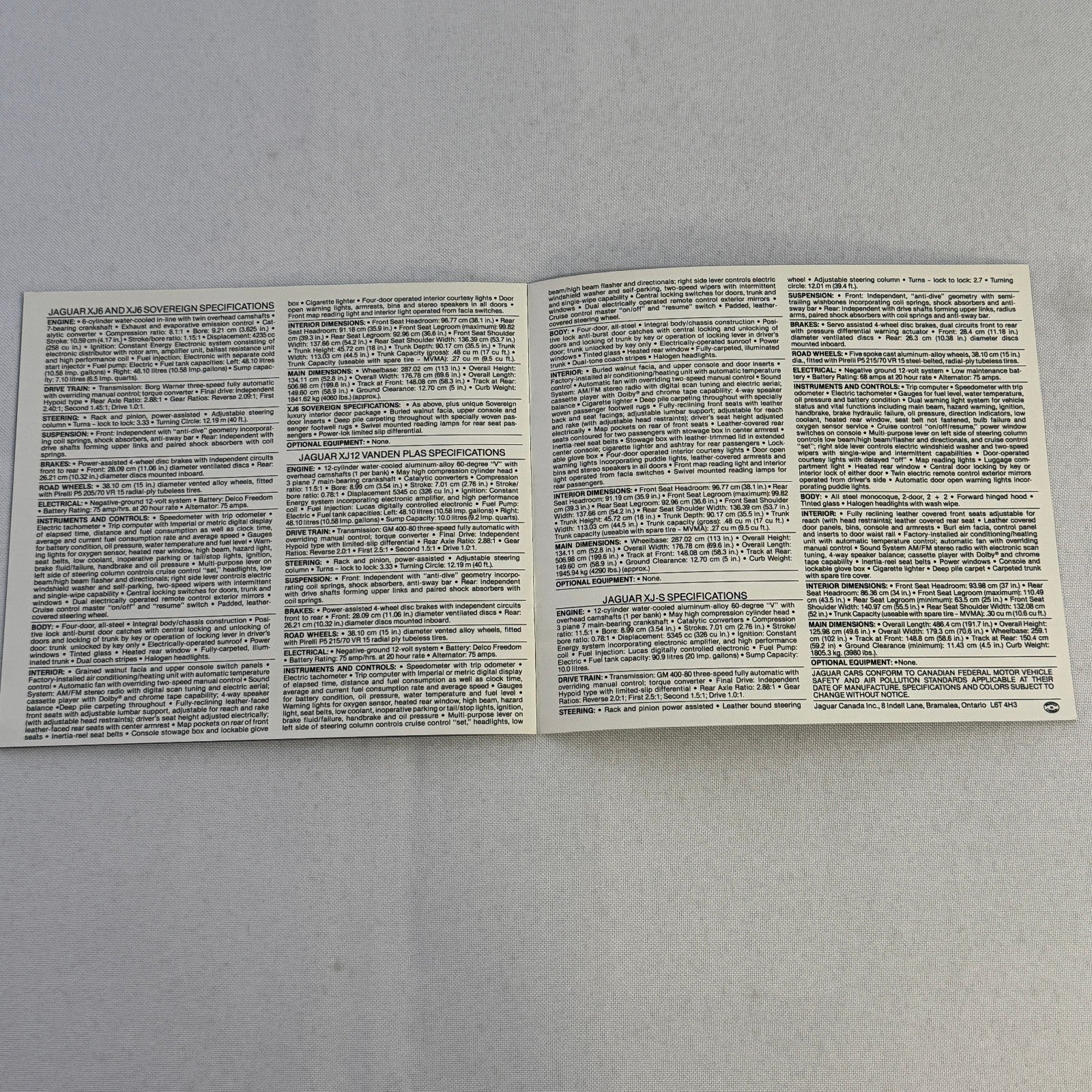 Vintage Jaguar Car Brochure XJ6 Sovereign XJ12 Vanden Plas XJS XJ-S XJ Catalog