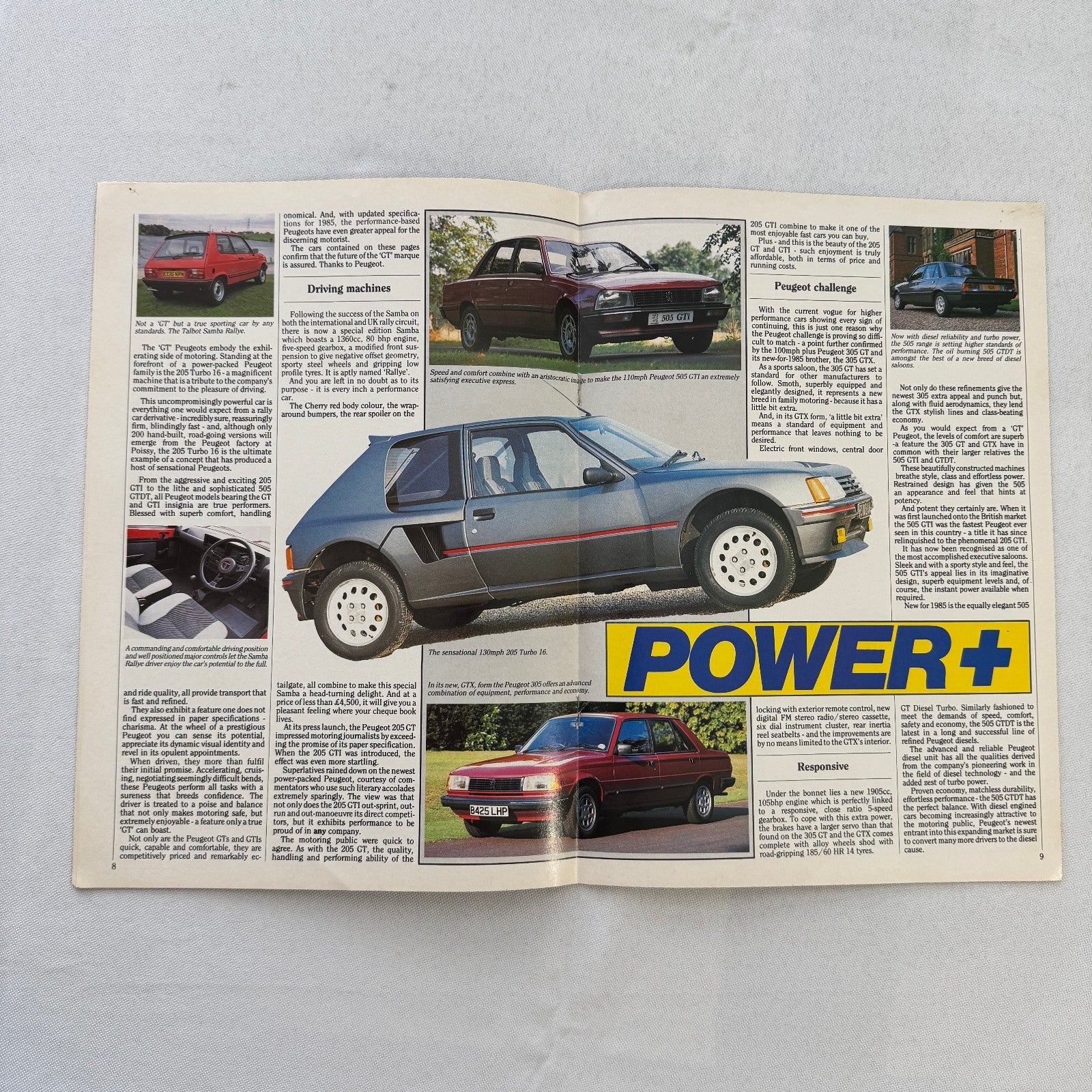 1985 Peugeot Talbot Car Sales Brochure Catalog 205 GTI 305 Rapier Minx Van