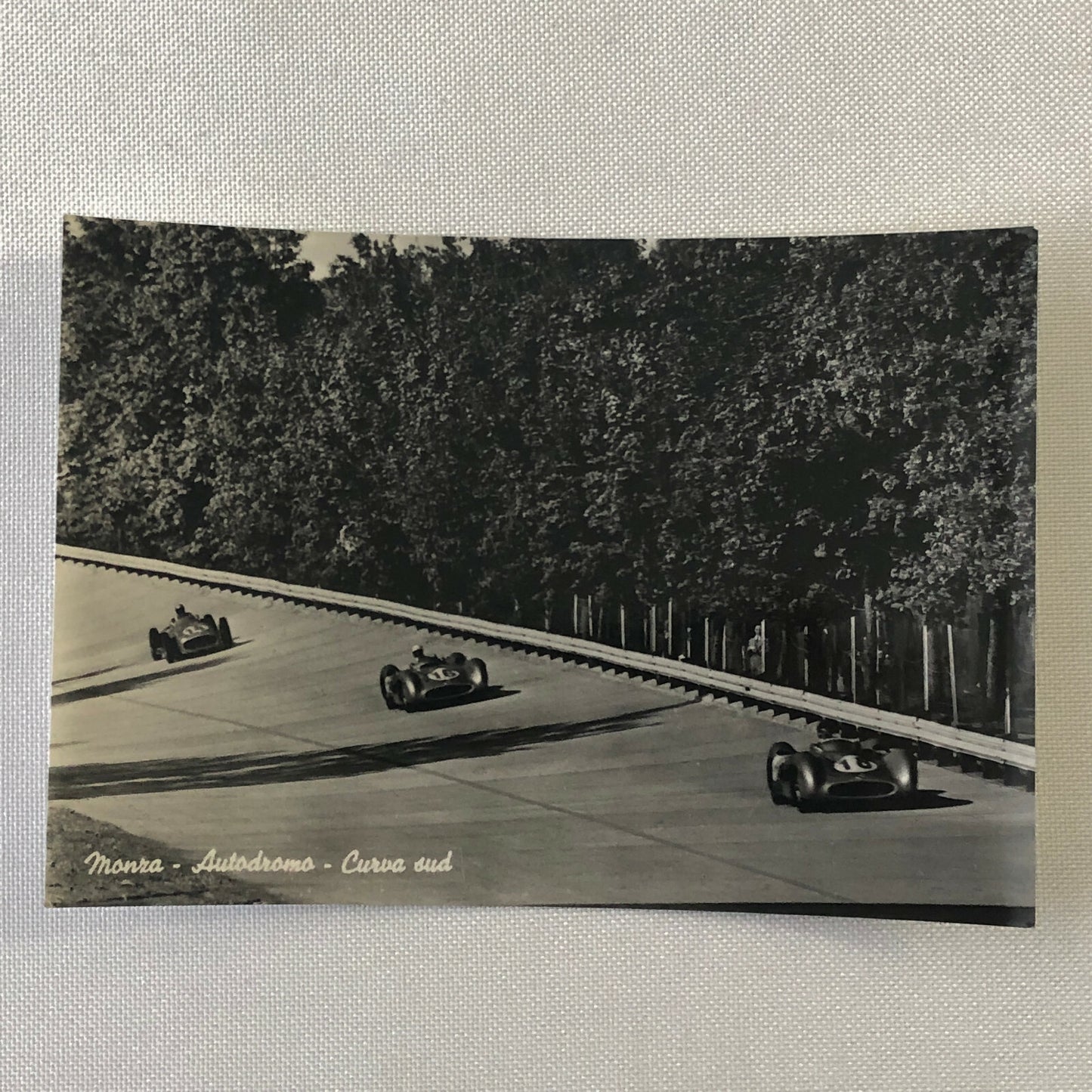 Vintage Photo Postcard Post Card Mercedes Benz Cars at Monza Juan Manuel Fangio 