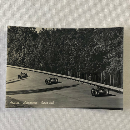 Vintage Photo Postcard Post Card Mercedes Benz Cars at Monza Juan Manuel Fangio 