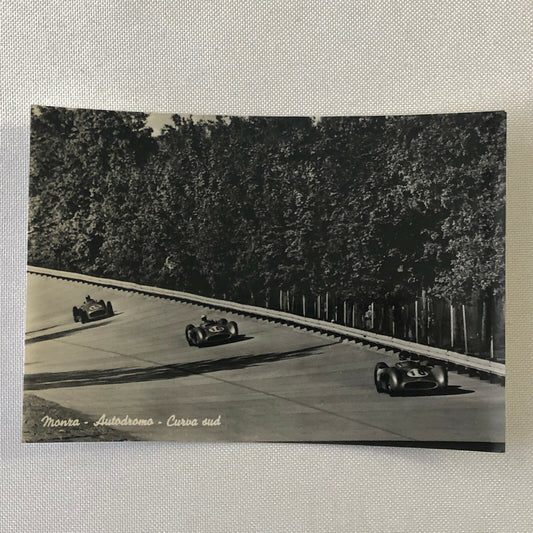 Vintage Photo Postcard Post Card Mercedes Benz Cars at Monza Juan Manuel Fangio 