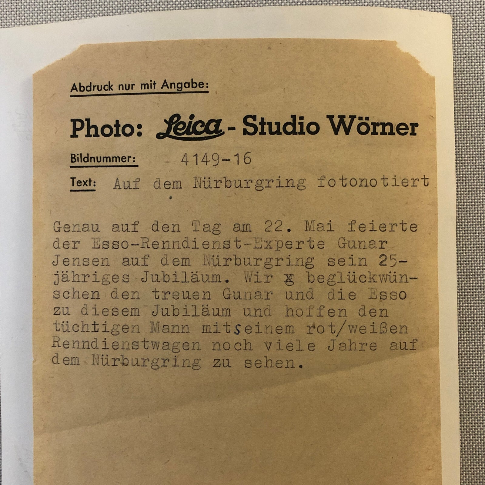 Vintage Racing Photo Photograph Nurburgring Studio Worner