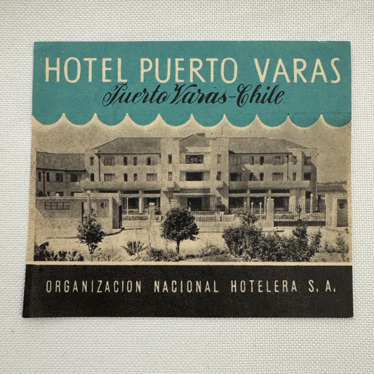 Vintage Travel Luggage Label Hotel Puerto Varas Chile Chilean
