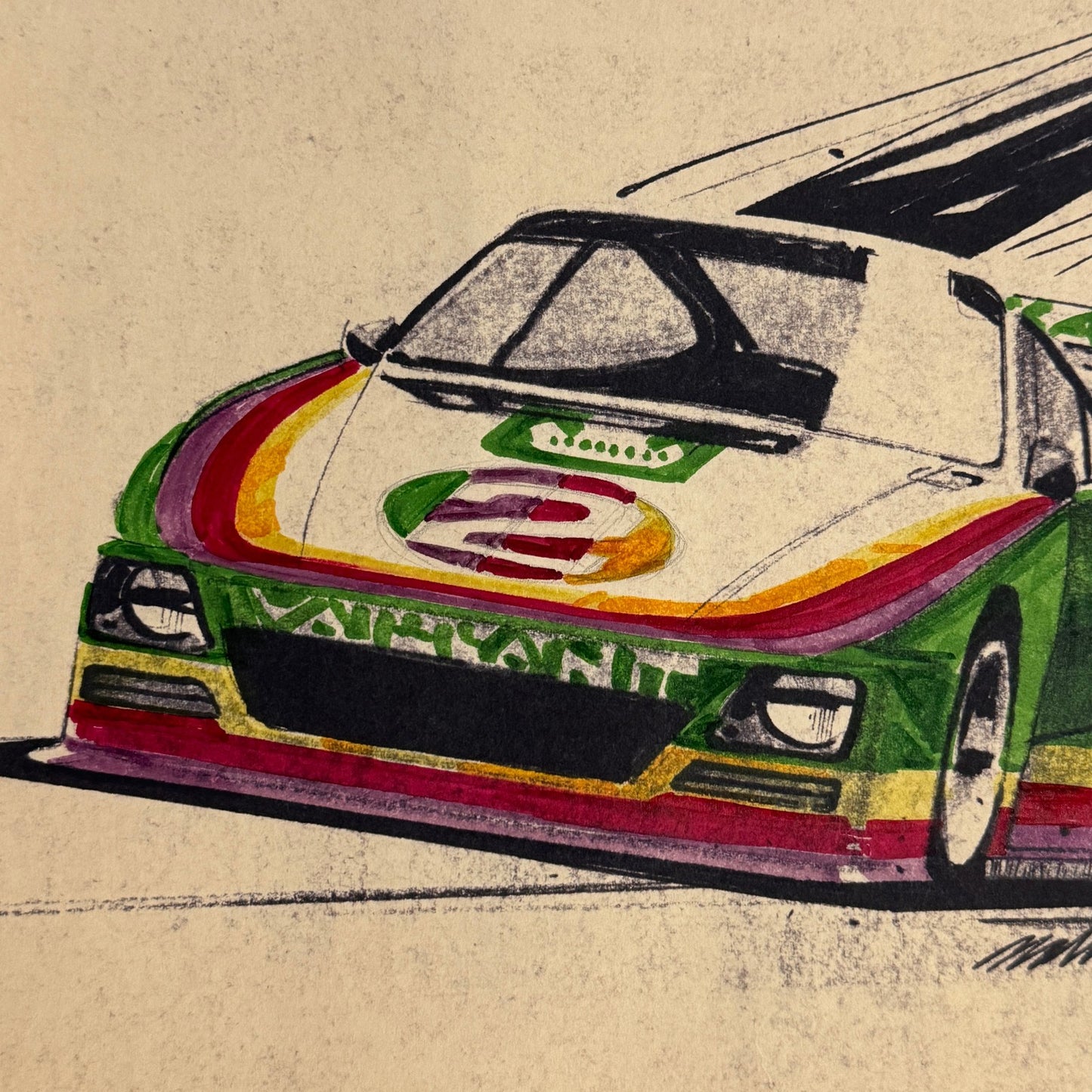 Porsche 935 Kremer Racing Design Sketch Drawing Art NOTTRODT Vintage 1976