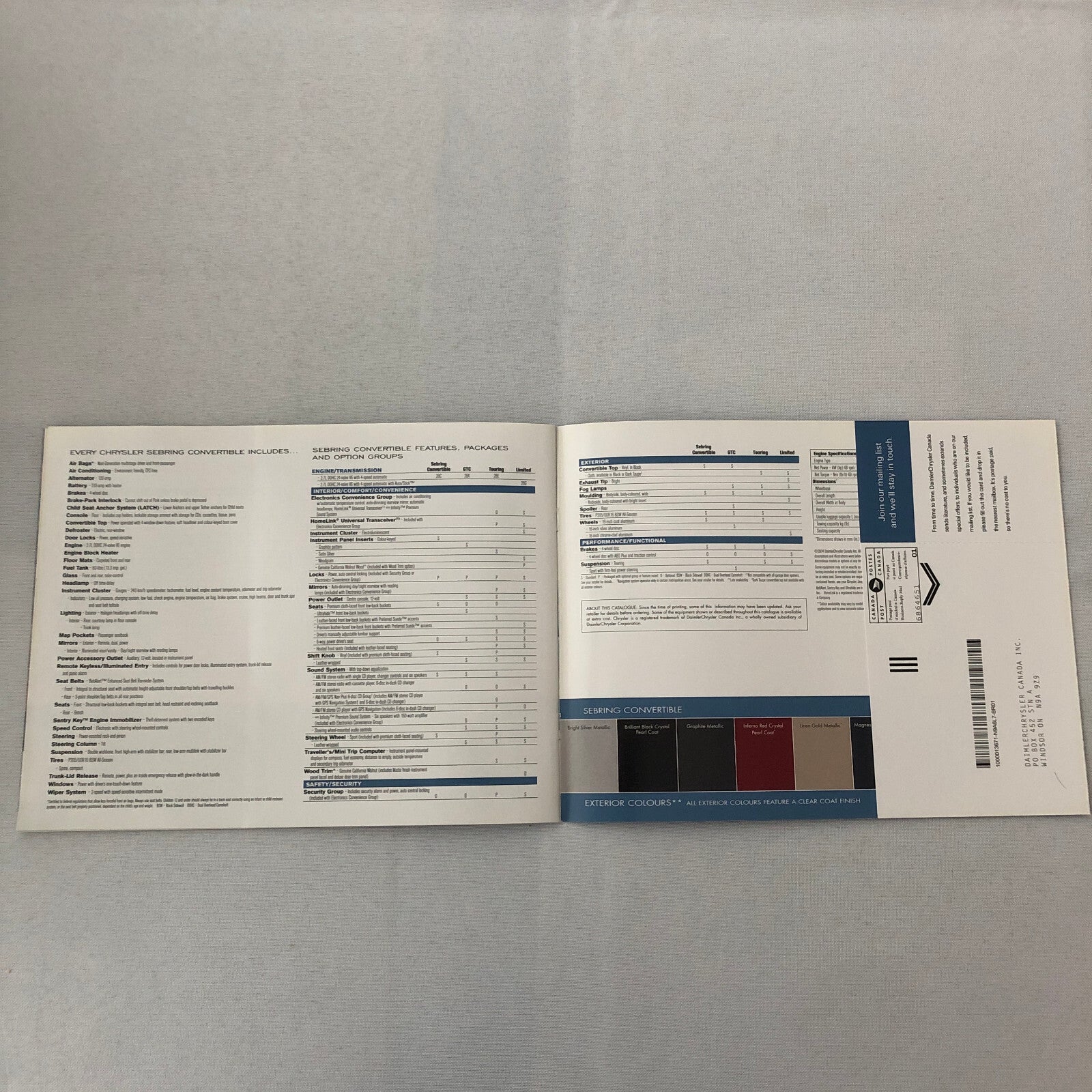 2005 Chrysler Sebring Convertible and Sedan Sales Brochure Catalog