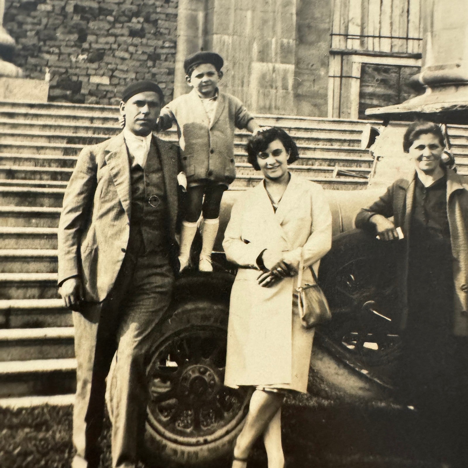 Vintage Postcard Real Photo Postcard RPPC People with Car Automobile Italian